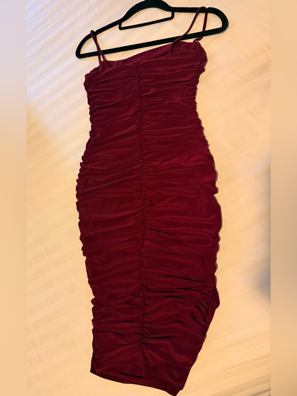 Windsor Ruched Burgundy Midi Dress with Spaghetti Straps